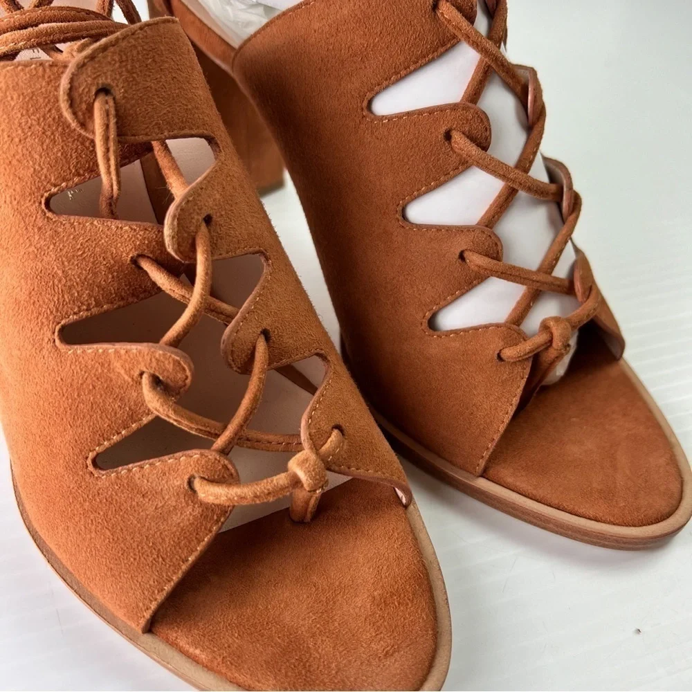 Loeffler Randall sandals womens 8 Helene Brown Lace-Up Split Suede Sandals